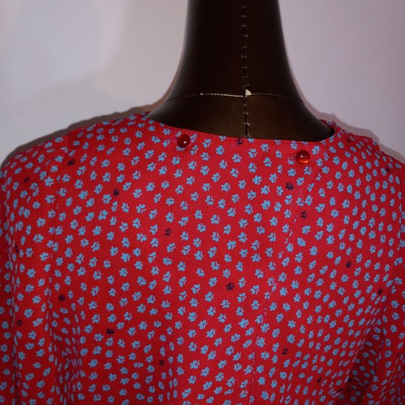 cowl-neck, peplum, floral print crepe, knee-length dress, vintage late 1970s-80s - Picture 7 of 15